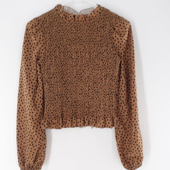 COCO & SHAY XS Animal Print Smocked Peplum High Neck Long Sleeve Blouse Top XS - Picture 1 of 9